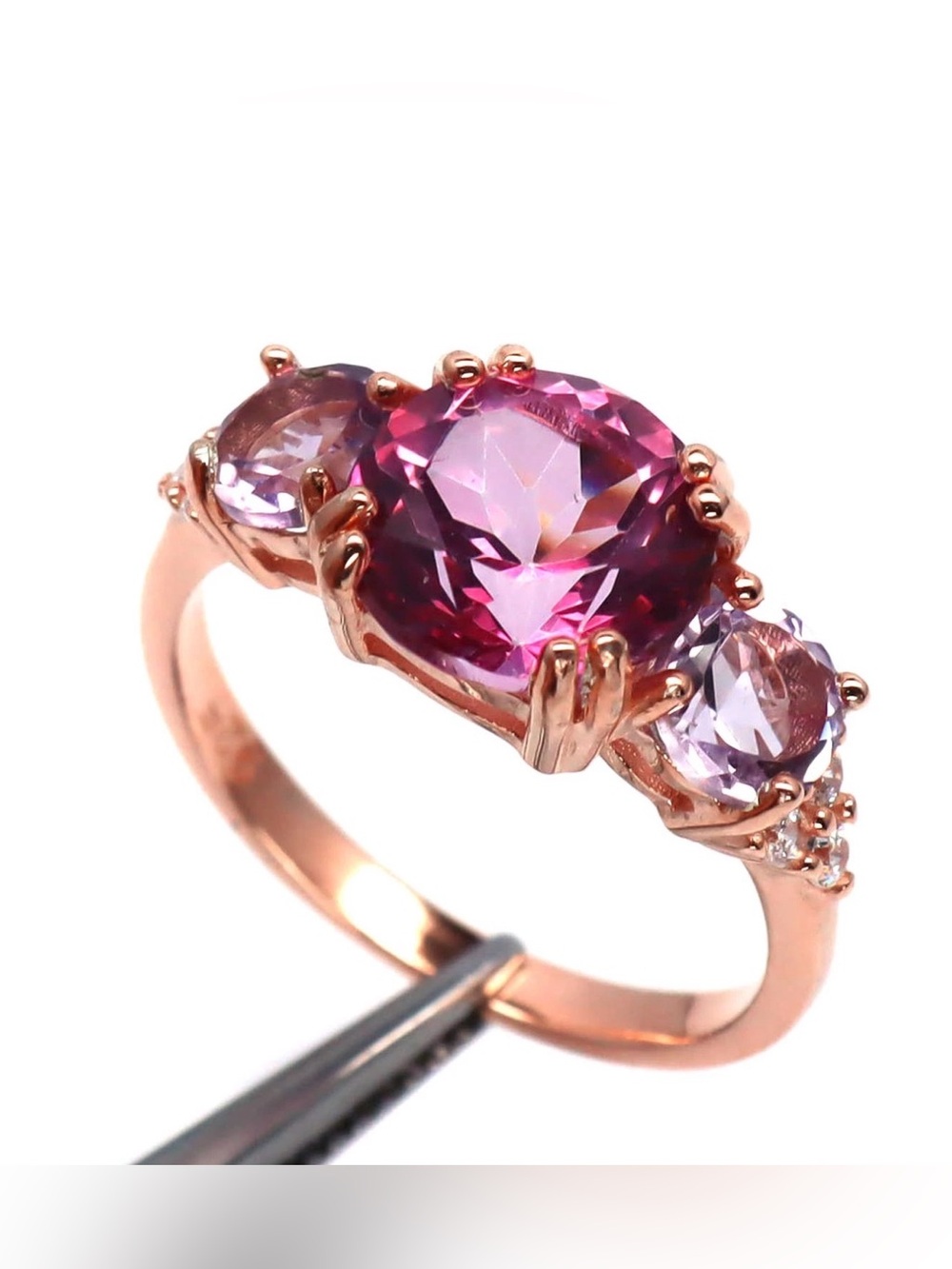 Natural Mystic Topaz, Pink Amethyst Rose Gold plated over 925 Sterling Ring Sz 7